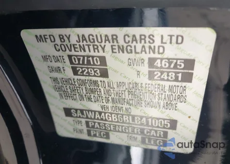 2011 Jaguar Xk z USA, uszkodzony, nr VIN SAJWA4GB6BLB41005